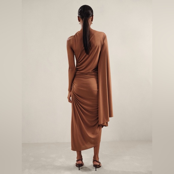 Reiss Kyra Cape Sleeve Jersey Dress Brown Size 10 - Picture 2 of 8